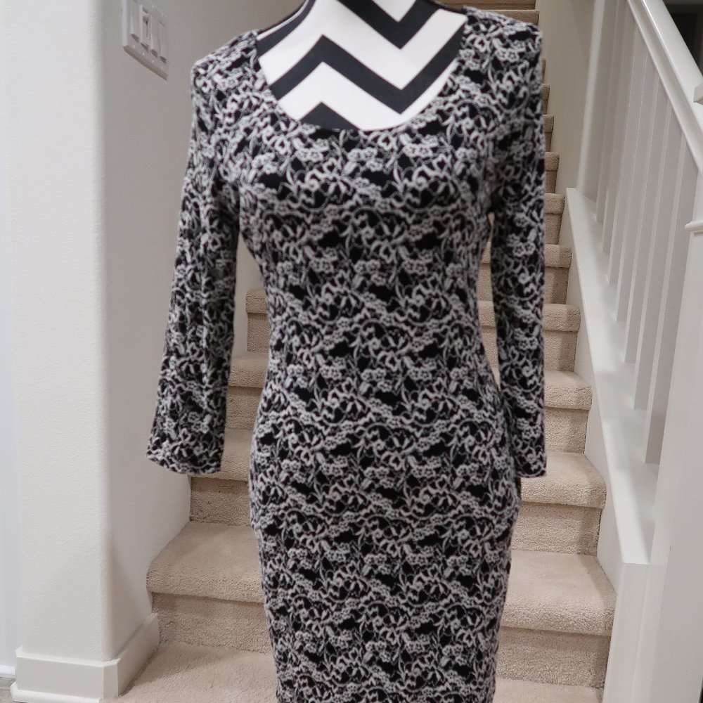 3/4 Sleeve Fitted Dress with Lace overlay